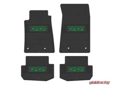 Factory Floorpan Fit Custom Vintage Scene Front and Rear Floor Mats with Green Camaro SS Insert; Black (10-15 Camaro)