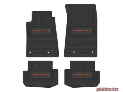 Factory Floorpan Fit Custom Vintage Scene Front and Rear Floor Mats with Orange Camaro Insert; Black (10-15 Camaro)