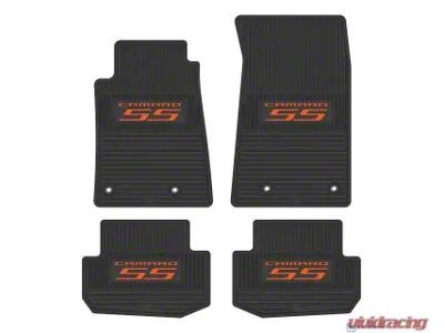 Factory Floorpan Fit Custom Vintage Scene Front and Rear Floor Mats with Orange Camaro SS Insert; Black (10-15 Camaro)