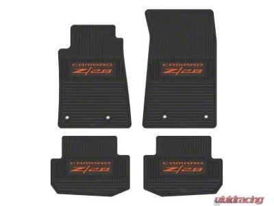 Factory Floorpan Fit Custom Vintage Scene Front and Rear Floor Mats with Orange Camaro Z/28 Insert; Black (10-15 Camaro)