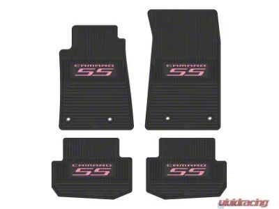 Factory Floorpan Fit Custom Vintage Scene Front and Rear Floor Mats with Pink Camaro SS Insert; Black (10-15 Camaro)