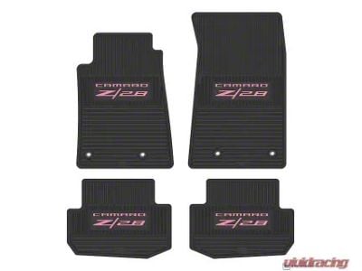 Factory Floorpan Fit Custom Vintage Scene Front and Rear Floor Mats with Pink Camaro Z/28 Insert; Black (10-15 Camaro)