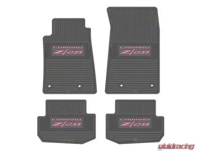 Factory Floorpan Fit Custom Vintage Scene Front and Rear Floor Mats with Pink Camaro Z/28 Insert; Grey (10-15 Camaro)