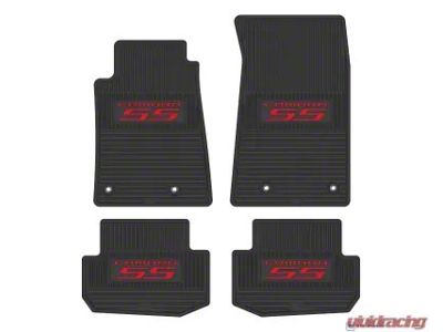 Factory Floorpan Fit Custom Vintage Scene Front and Rear Floor Mats with Red Camaro SS Insert; Black (10-15 Camaro)