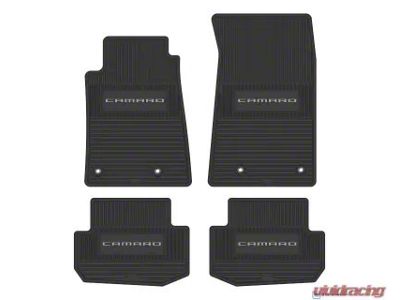 Factory Floorpan Fit Custom Vintage Scene Front and Rear Floor Mats with Silver Camaro Insert; Black (10-15 Camaro)