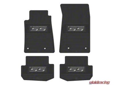 Factory Floorpan Fit Custom Vintage Scene Front and Rear Floor Mats with Silver Camaro SS Insert; Black (10-15 Camaro)