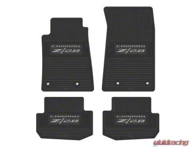 Factory Floorpan Fit Custom Vintage Scene Front and Rear Floor Mats with Silver Camaro Z/28 Insert; Black (10-15 Camaro)