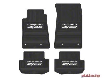 Factory Floorpan Fit Custom Vintage Scene Front and Rear Floor Mats with White Camaro Z/28 Insert; Black (10-15 Camaro)
