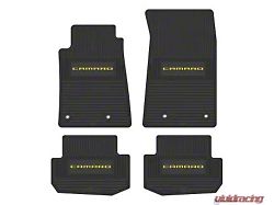 Factory Floorpan Fit Custom Vintage Scene Front and Rear Floor Mats with Yellow Camaro Insert; Black (10-15 Camaro)