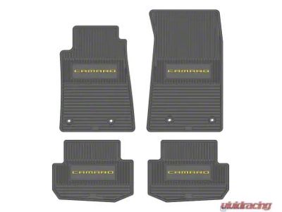 Factory Floorpan Fit Custom Vintage Scene Front and Rear Floor Mats with Yellow Camaro Insert; Grey (10-15 Camaro)