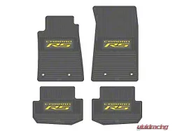 Factory Floorpan Fit Custom Vintage Scene Front and Rear Floor Mats with Yellow Camaro RS Insert; Grey (10-15 Camaro)