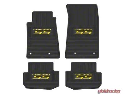 Factory Floorpan Fit Custom Vintage Scene Front and Rear Floor Mats with Yellow Camaro SS Insert; Black (10-15 Camaro)