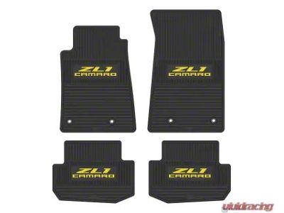 Factory Floorpan Fit Custom Vintage Scene Front and Rear Floor Mats with Yellow ZL1 Camaro Insert; Black (10-15 Camaro)