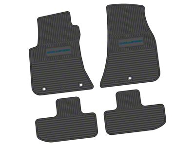 Factory Floorpan Fit Custom Vintage Scene Front and Rear Floor Mats with Dark Blue Challenger Insert; Black (11-23 RWD Challenger)