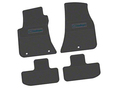 FLEXTREAD Factory Floorpan Fit Custom Vintage Scene Front and Rear Floor Mats with Dark Blue Challenger Script Insert; Black (11-23 RWD Challenger)