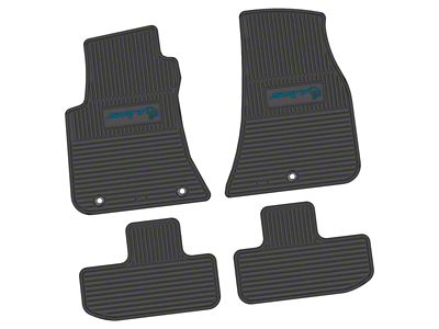 FLEXTREAD Factory Floorpan Fit Custom Vintage Scene Front and Rear Floor Mats with Dark Blue SRT Hellcat Insert; Black (11-23 RWD Challenger)