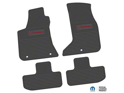 Factory Floorpan Fit Custom Vintage Scene Front and Rear Floor Mats with Red Challenger Script Insert; Black (17-23 AWD Challenger)