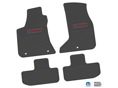 FLEXTREAD Factory Floorpan Fit Custom Vintage Scene Front and Rear Floor Mats with Red Challenger Script Insert; Black (17-23 AWD Challenger)