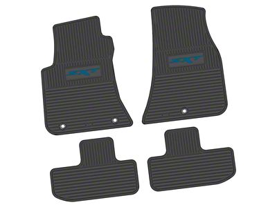 Factory Floorpan Fit Custom Vintage Scene Front and Rear Floor Mats with Dark Blue SXT Insert; Black (11-23 RWD Challenger)