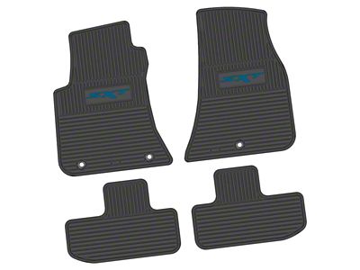 FLEXTREAD Factory Floorpan Fit Custom Vintage Scene Front and Rear Floor Mats with Dark Blue SXT Insert; Black (11-23 RWD Challenger)