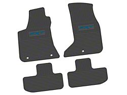 Factory Floorpan Fit Custom Vintage Scene Front and Rear Floor Mats with Dark Blue SXT Insert; Black (17-23 AWD Challenger)