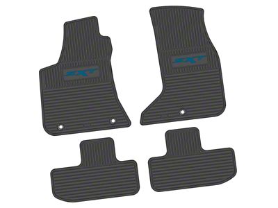 Factory Floorpan Fit Custom Vintage Scene Front and Rear Floor Mats with Dark Blue SXT Insert; Black (17-23 AWD Challenger)