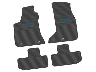 FLEXTREAD Factory Floorpan Fit Custom Vintage Scene Front and Rear Floor Mats with Dark Blue SXT Insert; Black (17-23 AWD Challenger)