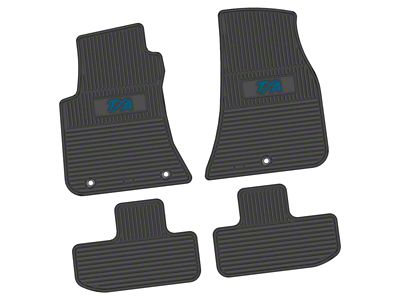 Factory Floorpan Fit Custom Vintage Scene Front and Rear Floor Mats with Dark Blue T/A Insert; Black (11-23 RWD Challenger)