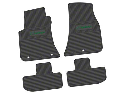 FLEXTREAD Factory Floorpan Fit Custom Vintage Scene Front and Rear Floor Mats with Green Challenger Script Insert; Black (11-23 RWD Challenger)