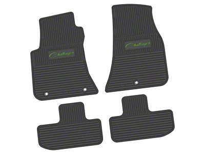 FLEXTREAD Factory Floorpan Fit Custom Vintage Scene Front and Rear Floor Mats with Lime Challenger Script Insert; Black (11-23 RWD Challenger)