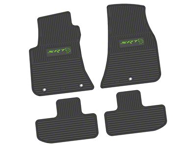 FLEXTREAD Factory Floorpan Fit Custom Vintage Scene Front and Rear Floor Mats with Lime SRT Hellcat Insert; Black (11-23 RWD Challenger)