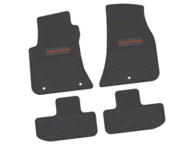 FLEXTREAD Factory Floorpan Fit Custom Vintage Scene Front and Rear Floor Mats with Orange Challenger Insert; Black (11-23 RWD Challenger)