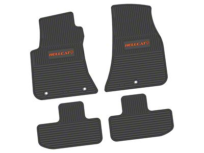 FLEXTREAD Factory Floorpan Fit Custom Vintage Scene Front and Rear Floor Mats with Orange Hellcat Insert; Black (11-23 RWD Challenger)