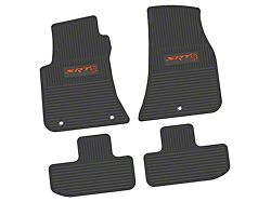 Factory Floorpan Fit Custom Vintage Scene Front and Rear Floor Mats with Orange SRT Hellcat Insert; Black (11-23 RWD Challenger)