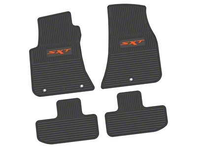 FLEXTREAD Factory Floorpan Fit Custom Vintage Scene Front and Rear Floor Mats with Orange SXT Insert; Black (11-23 RWD Challenger)