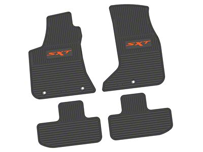 Factory Floorpan Fit Custom Vintage Scene Front and Rear Floor Mats with Orange SXT Insert; Black (17-23 AWD Challenger)
