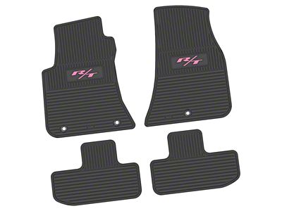 Factory Floorpan Fit Custom Vintage Scene Front and Rear Floor Mats with Pink 2015 R/T Insert; Black (11-23 RWD Challenger)
