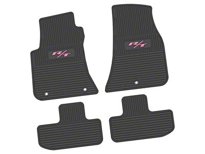 FLEXTREAD Factory Floorpan Fit Custom Vintage Scene Front and Rear Floor Mats with Pink 2015 R/T Insert; Black (11-23 RWD Challenger)