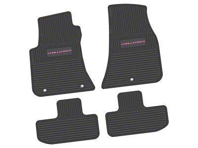 Factory Floorpan Fit Custom Vintage Scene Front and Rear Floor Mats with Pink Challenger Insert; Black (11-23 RWD Challenger)