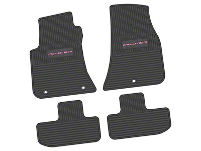 FLEXTREAD Factory Floorpan Fit Custom Vintage Scene Front and Rear Floor Mats with Pink Challenger Insert; Black (11-23 RWD Challenger)