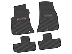 FLEXTREAD Factory Floorpan Fit Custom Vintage Scene Front and Rear Floor Mats with Pink Challenger Script Insert; Black (11-23 RWD Challenger)