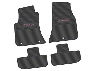 Factory Floorpan Fit Custom Vintage Scene Front and Rear Floor Mats with Pink Challenger Script Insert; Black (11-23 RWD Challenger)