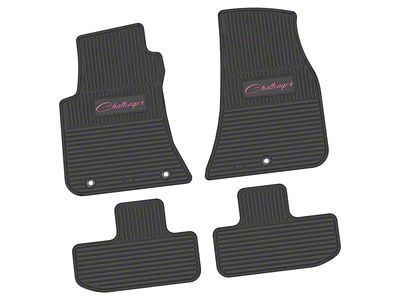 FLEXTREAD Factory Floorpan Fit Custom Vintage Scene Front and Rear Floor Mats with Pink Challenger Script Insert; Black (11-23 RWD Challenger)