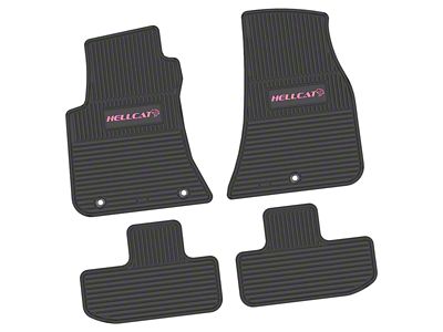 Factory Floorpan Fit Custom Vintage Scene Front and Rear Floor Mats with Pink Hellcat Insert; Black (11-23 RWD Challenger)
