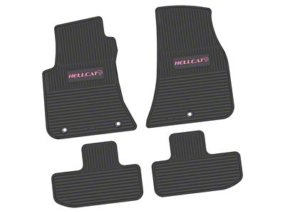 FLEXTREAD Factory Floorpan Fit Custom Vintage Scene Front and Rear Floor Mats with Pink Hellcat Insert; Black (11-23 RWD Challenger)