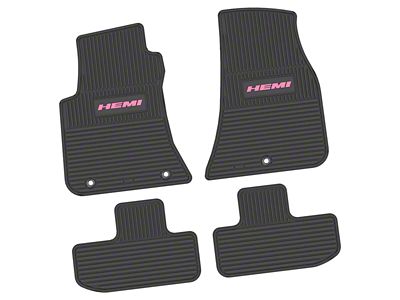 Factory Floorpan Fit Custom Vintage Scene Front and Rear Floor Mats with Pink HEMI Insert; Black (11-23 RWD Challenger)