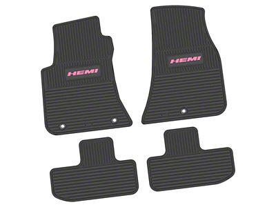 FLEXTREAD Factory Floorpan Fit Custom Vintage Scene Front and Rear Floor Mats with Pink HEMI Insert; Black (11-23 RWD Challenger)