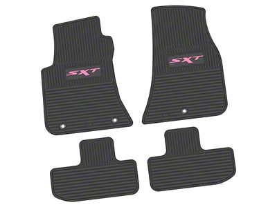 Factory Floorpan Fit Custom Vintage Scene Front and Rear Floor Mats with Pink SXT Insert; Black (11-23 RWD Challenger)