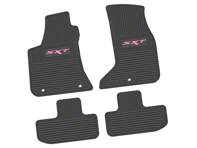 Factory Floorpan Fit Custom Vintage Scene Front and Rear Floor Mats with Pink SXT Insert; Black (17-23 AWD Challenger)
