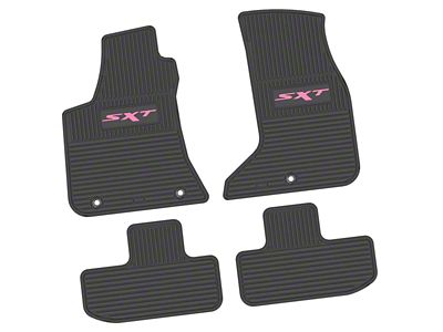 FLEXTREAD Factory Floorpan Fit Custom Vintage Scene Front and Rear Floor Mats with Pink SXT Insert; Black (17-23 AWD Challenger)